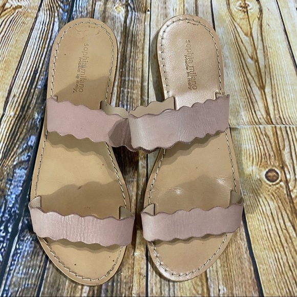 Sophia Milano Pink Leather Flat Sandals Size 7.5 - Picture 1 of 2